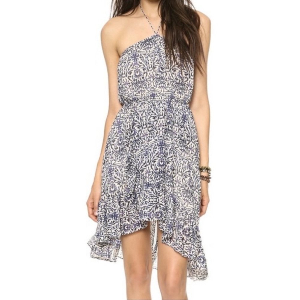 Free People Blue Safari Sunset Mini Halter Dress